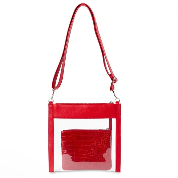 Time & Tru Faux Leather Clear Crossbody Women's Handbag Red Stadium Friendly - Picture 1 of 4